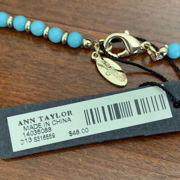 Ann Taylor Necklace, Multiple Shades Blue Beads W/Gold tone Crystal Rhinestone - Picture 9 of 13